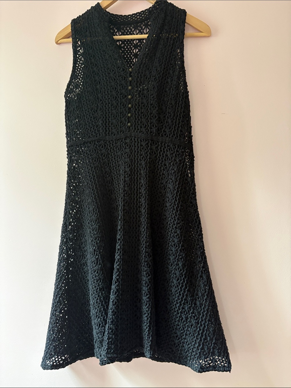Anthropologie Meadow Rue Black Crocheted Midi Dress 4P